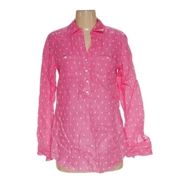 Talbots Pink Polka Dot Linen Button-Up Blouse Top - Picture 1 of 4